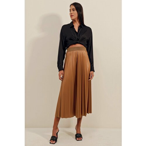 Bigdart 1894 Leather Look Pleated Skirt - Tan Slike