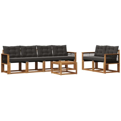vidaXL Zunanja garnitura za sedenje z blazino 7 pcs Naravna in črna, (5000269199) Cene