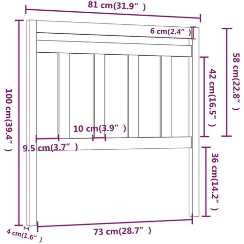 Uzglavlje za krevet 81 x 4 x 100 cm od masivne borovine Slike