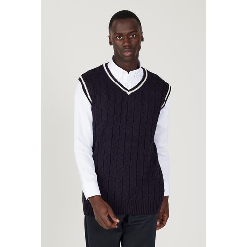 AC&Co / Altınyıldız Classics Men's Navy Blue Standard Fit Regular Fit V Neck Knitwear Sweater Cene