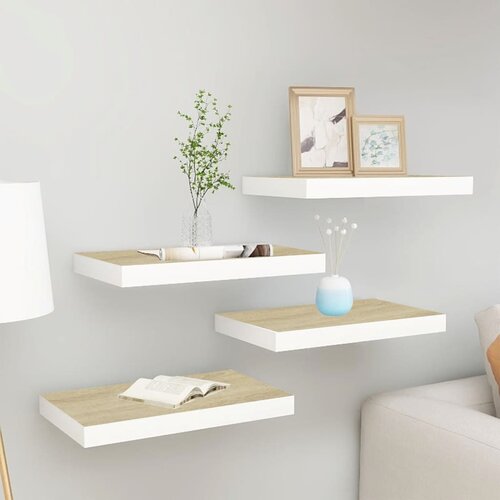 VidaXL Stenske police 4 kosi barva hrasta in bela 40x23x3,8 cm MDF Slike