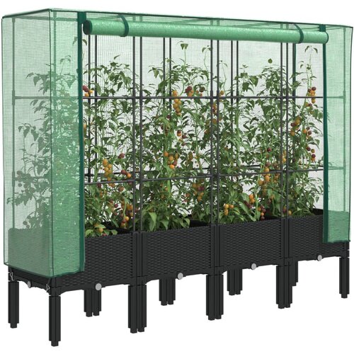vidaXL Visoka greda s prevleko za rastlinjak videz ratana 160x40x140cm Cene