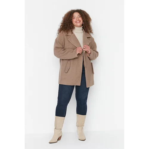 Trendyol Curve Mink Button Detailed Stamp Woven Coat