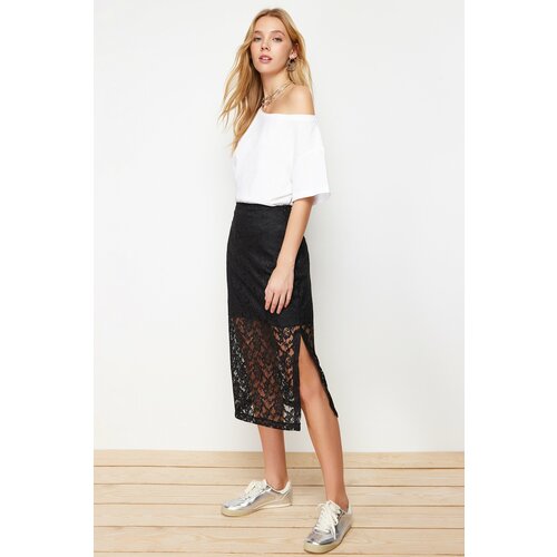 Trendyol Black Lining Detailed Lace Midi Length Woven Skirt Slike