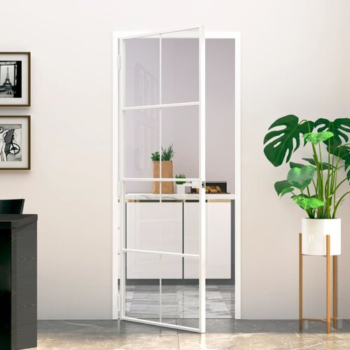 VidaXL Notranja vrata bela 83x201,5 cm kaljeno steklo aluminij tanka Slike