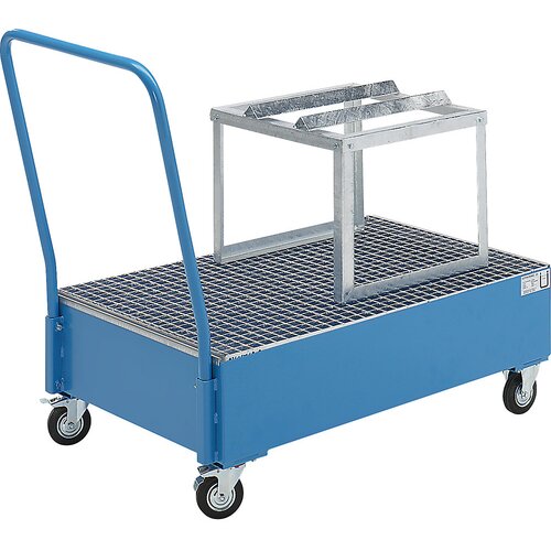 eurokraft basic Pomična prestrezna kadica iz jeklene pločevine, DxŠ 1200 x 800 mm, 1 x 200-l ležeči sod, modre barve RAL 5012 Cene