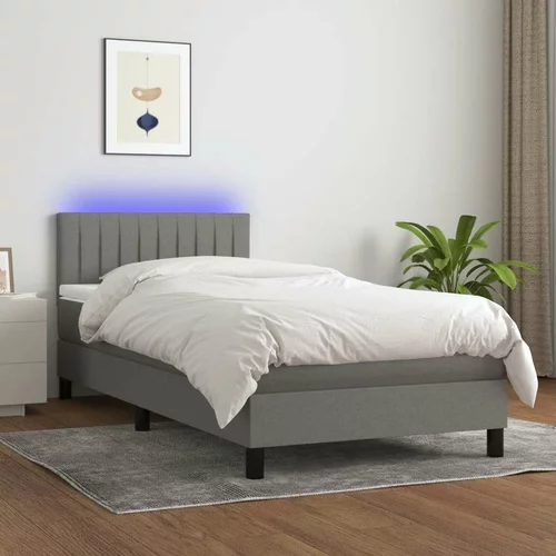 Box spring postelja z vzmetnico LED temno siva 90x200 cm blago, (20724575)