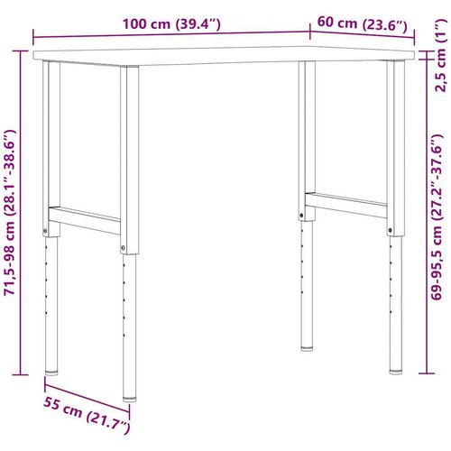 vidaXL Radni stol 100x60x(71,5-98) cm puno drvo hrast Cijene