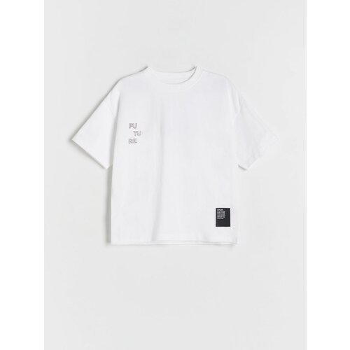 Reserved oversize majica z reliefnim potiskom - bela Cene