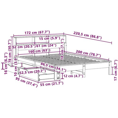 VidaXL Krevet s regalom z knjige bez madraca bijeli 160x200cm borovina Slike