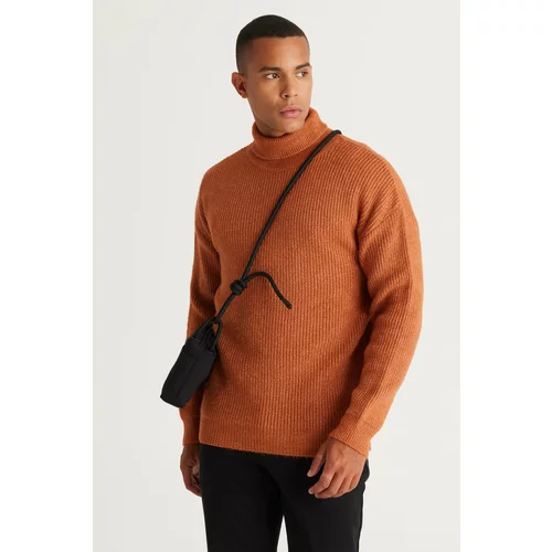 AC&Co / Altınyıldız Classics Men's Cinnamon Oversized Loose Fit Full Turtleneck Patterned Knitwear Sweater.