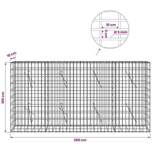  Gabion s žicom debljine 5 mm i mrežom 5x10 cm 200x10x100 cm - 10 cm 100 cm 200 cm Slike
