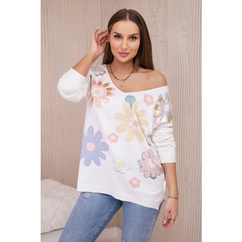 Kesi Sweater blouse with colorful flowers yellow+blue Cijene