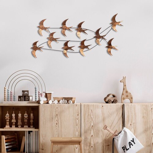 Wallity Zidna dekoracija Flock of Swallows 1, 45 x 104 x 8 cm, Braon Cene