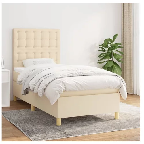 vidaXL Box spring postelja z vzmetnico krem 90x190 cm blago