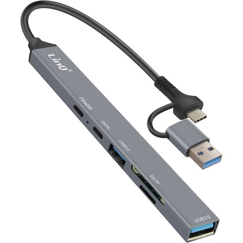 LINQ USB Hub Podpora OTG USB-C Power Delivery 60W in čitalnik kartic SD/TF, Siva, (5000063510) Cene