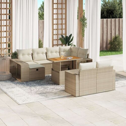 VidaXL 11-dijelni set vrtnih sofa od poliratana s jastucima bež Slike