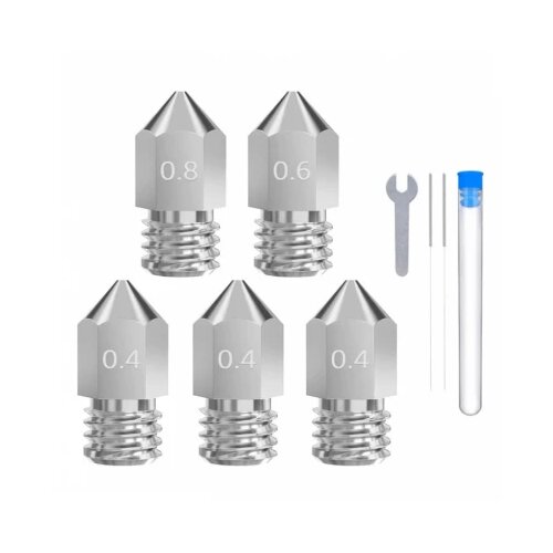 Elegoo neptune 4/4 pro multi-size hardened steel nozzle pack (3pcs 0.4mm, 1pc 0.6mm, 1pc 0.8mm) Slike