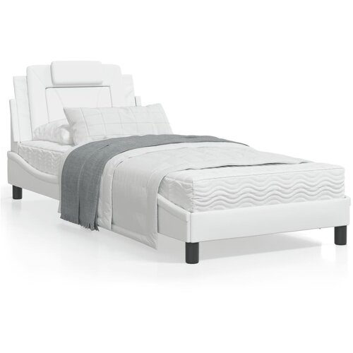 vidaXL Posteljni okvir z vzglavjem bel 90x200 cm blago Cene