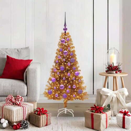 vidaXL Božićno drvce s 150 LED svjetlima s stalakom Zlatno 120 cm PET Cene