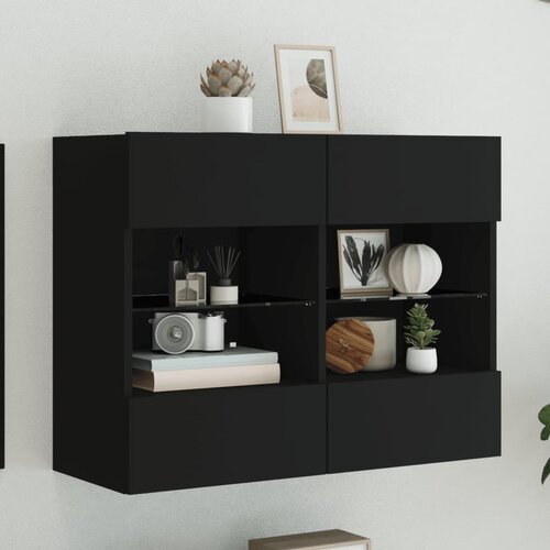  The Living Store Stenska TV omarica z LED lučkami črna 78,5x30x60,5 cm - TV Stenska Omarica, (21555273) Slike
