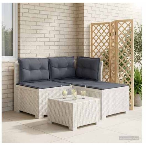 vidaXL Dvosjedni vrtni sofa s jastucima u ratan izgledu 3-sjedalo PP - Bijela Sofa + srednji + kutni s svijetlosivim jastučićem i jastu Cene