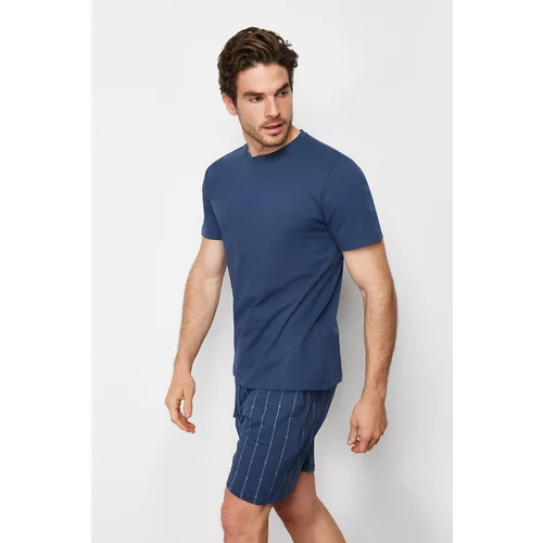 Trendyol Men's Navy Blue Printed Regular Fit Knitted Pajamas Set