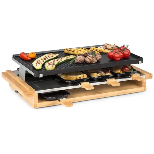 Klarstein Tournedo, raclette, 1200 W, lijevani aluminij, 8 osoba, drveni dekor