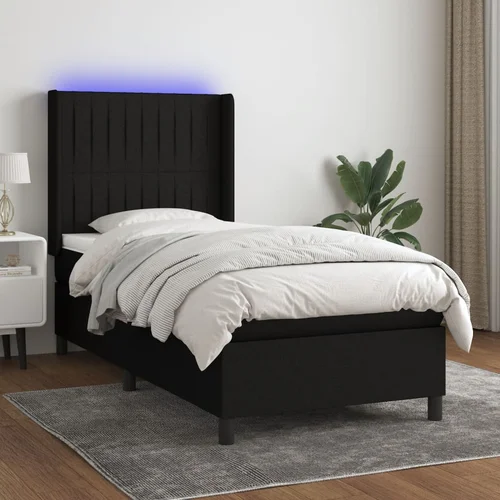 Krevet box spring s madracem LED crni 90x190 cm od tkanine