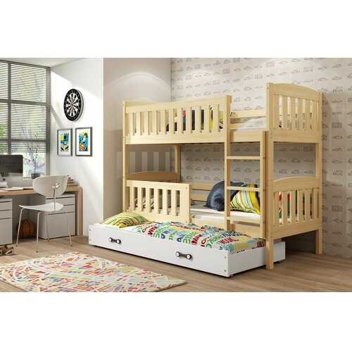 Kubus drveni dečiji krevet na sprat sa 3 kreveta - svetlo drvo - 190x80 cm 3E4VQEG Cene