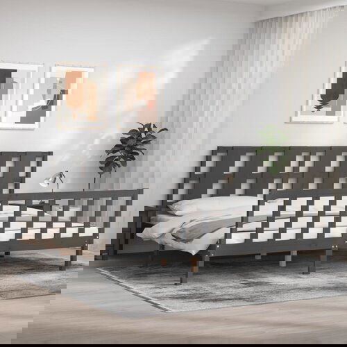 The Living Store Posteljni okvir z vzglavjem siv 200x200 cm trden les - Posteljni Okvir, (21524285) Slike