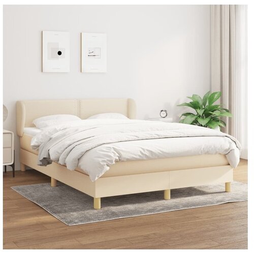 vidaXL Box spring postelja z vzmetnico krem 140x190 cm blago Cene