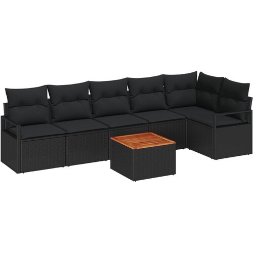 VidaXL set vrtnih sofa od 7 dijelova s jastučićima crni poli ratan akacija, dvosjed vrtna sofa s jastučićima crni poli ratan Slike