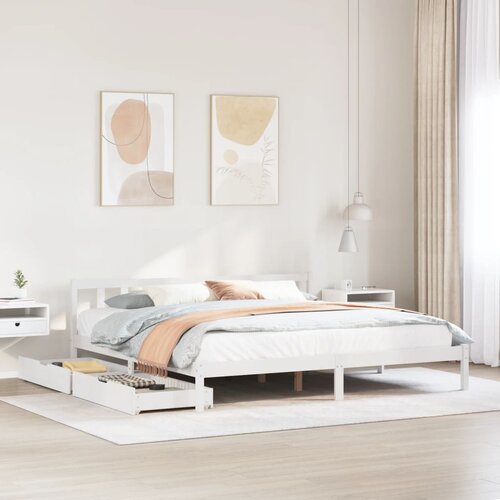 VidaXL Posteljni okvir brez vzmetnice bel 180x200 cm trdna borovina Slike