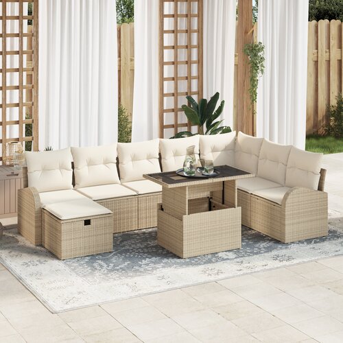 vidaXL 9-delni vrtni sofa set z blazinami Bež Poli Ratan Cene