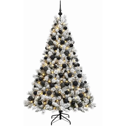  Umjetno božićno drvce s kuglicama 180 cm 300 LED lampica - Zelena i bijela 180 cm s LED-ima i crnim lopticama Slike