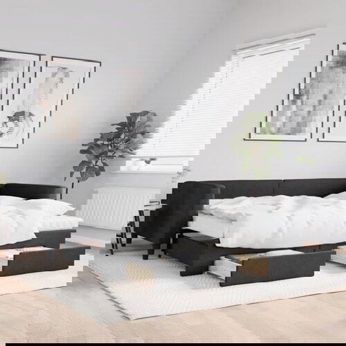  The Living Store Izvlečna dnevna postelja s predali črna 100x200 cm blago - Izvlečna Dnevna Postelja, (21509228) Cene