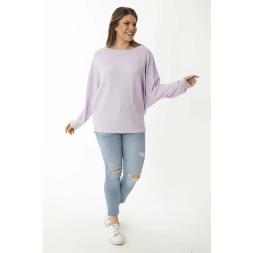 Şans Women's Plus Size Lilac Bat Sleeve Self Striped Wool Viscose Blouse
