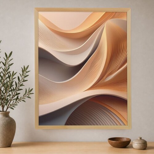 Wallxpert uramljena slika na platnu Cc-D-Ah-1003, apstraktni 3D talasi u breskva i sivim tonovima, 45 x 60 cm Cene