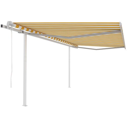 vidaXL Automatska tenda na uvlačenje sa stupovima 4x3 5 m žuto-bijela Cijene
