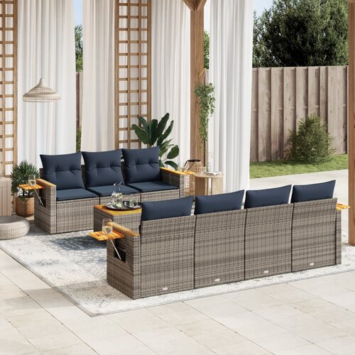 vidaXL 8-dijelni set vrtnih sofa od poliratana s jastucima sivi Cijene