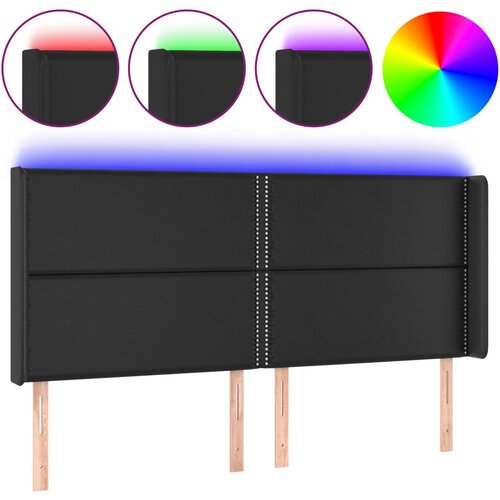  LED uzglavlje crno 183 x 16 x 118/128 cm od umjetna koža Slike