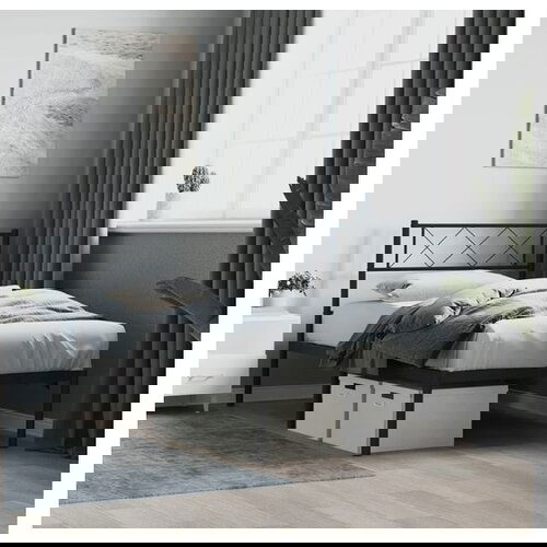 VidaXL Kovinski posteljni okvir z vzglavjem črn 107x203 cm Slike