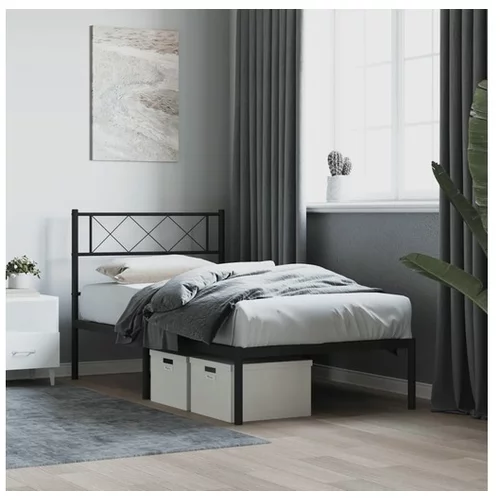 vidaXL Kovinski posteljni okvir z vzglavjem črn 107x203 cm