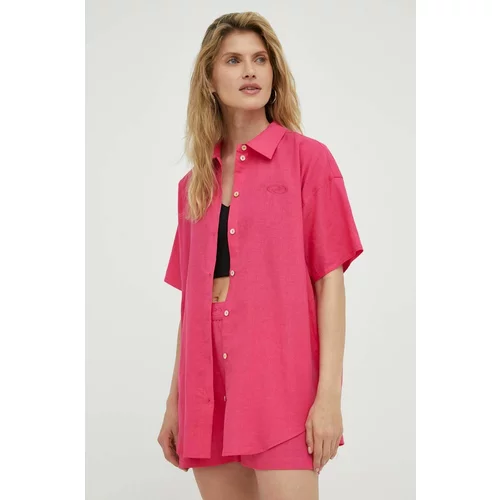 Resume Lanena košulja Résumé boja: ružičasta, relaxed, s klasičnim ovratnikom
