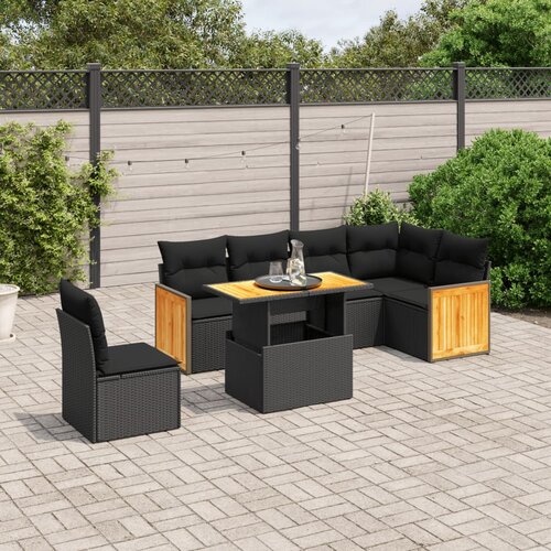 vidaXL 7-dijelni set vrtnih sofa od poliratana s jastucima crni Cijene