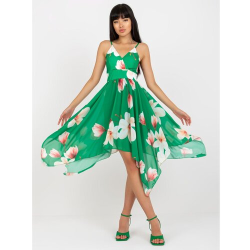 Fashion Hunters Green wrap dress with floral straps Slike