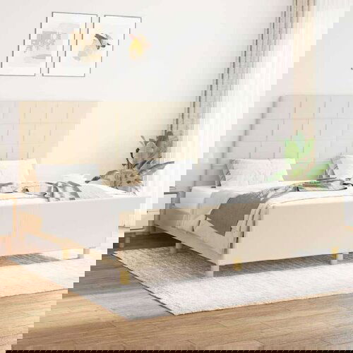  Posteljni okvir z vzglavjem krem 160x200 cm blago, (20905431) Slike