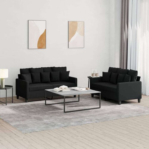  2-dijelni set sofa s jastucima crni od tkanine Cijene