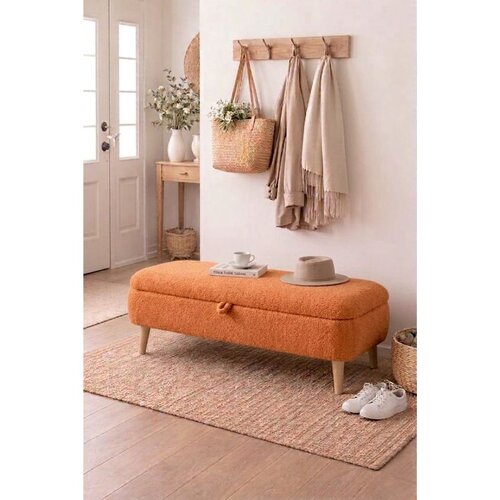Hanah home Rena tapacirana klupa s prostorom za odlaganje 90 &amp;times; 45 &amp;times; 35 cm, narandžasta Slike
